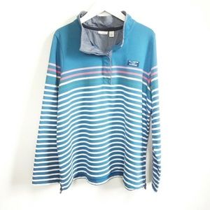 L.L.Bean Henley Blue Striped Pullover